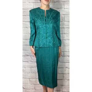 VTG Adrianna Pappell Silk Oriental Design 2-Piece Dress Suit with Bamboo  Motif